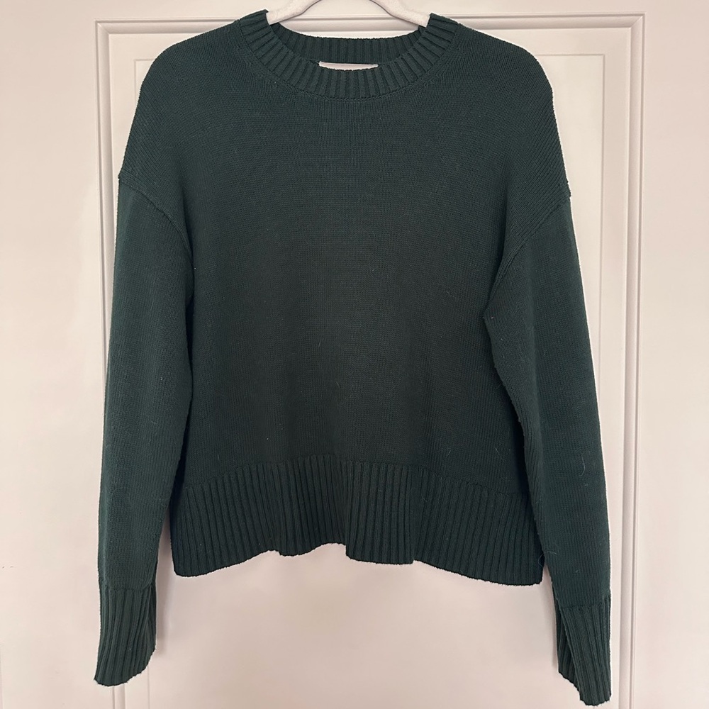 Everlane Cotton Crew Neck Sweater in Forest Green / Size Small